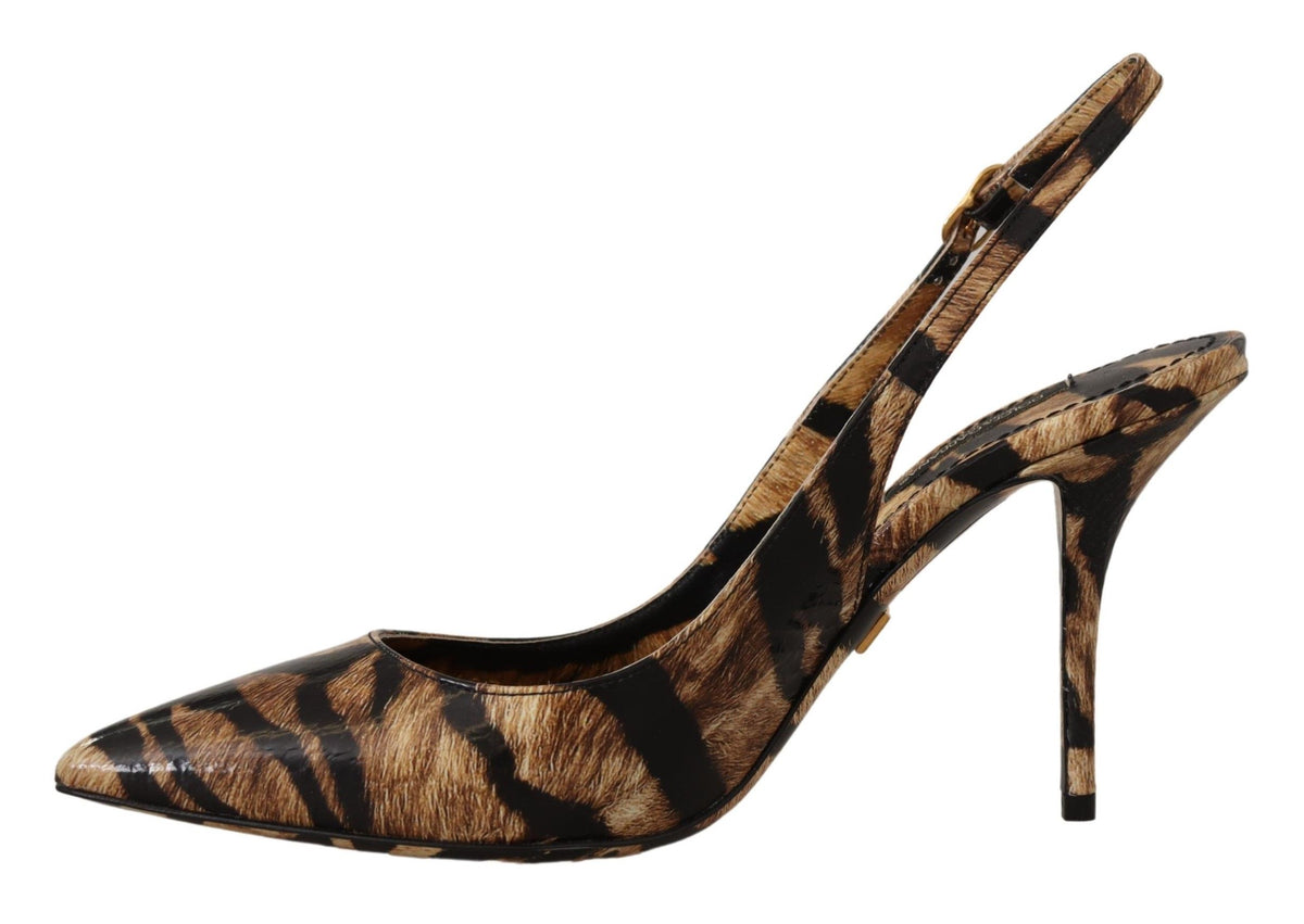 Dolce & Gabbana Brown Slingbacks Leather Tiger Shoes braun