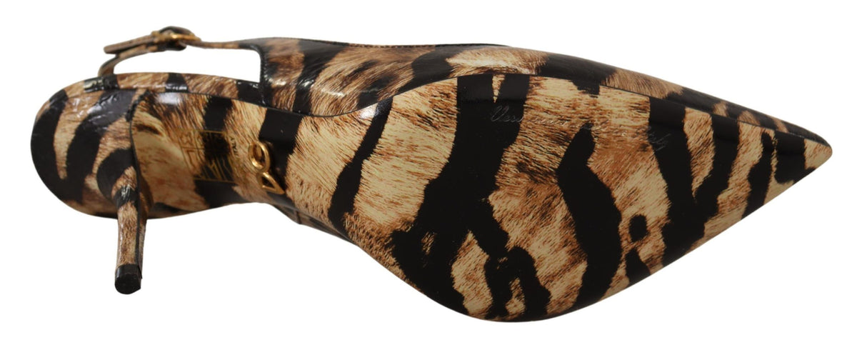 Dolce & Gabbana Brown Slingbacks Leather Tiger Shoes braun
