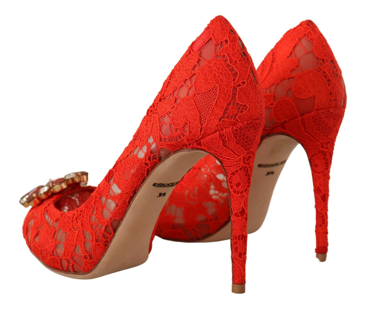 Dolce & Gabbana Red Taormina Lace Crystal Heels Pumps rot