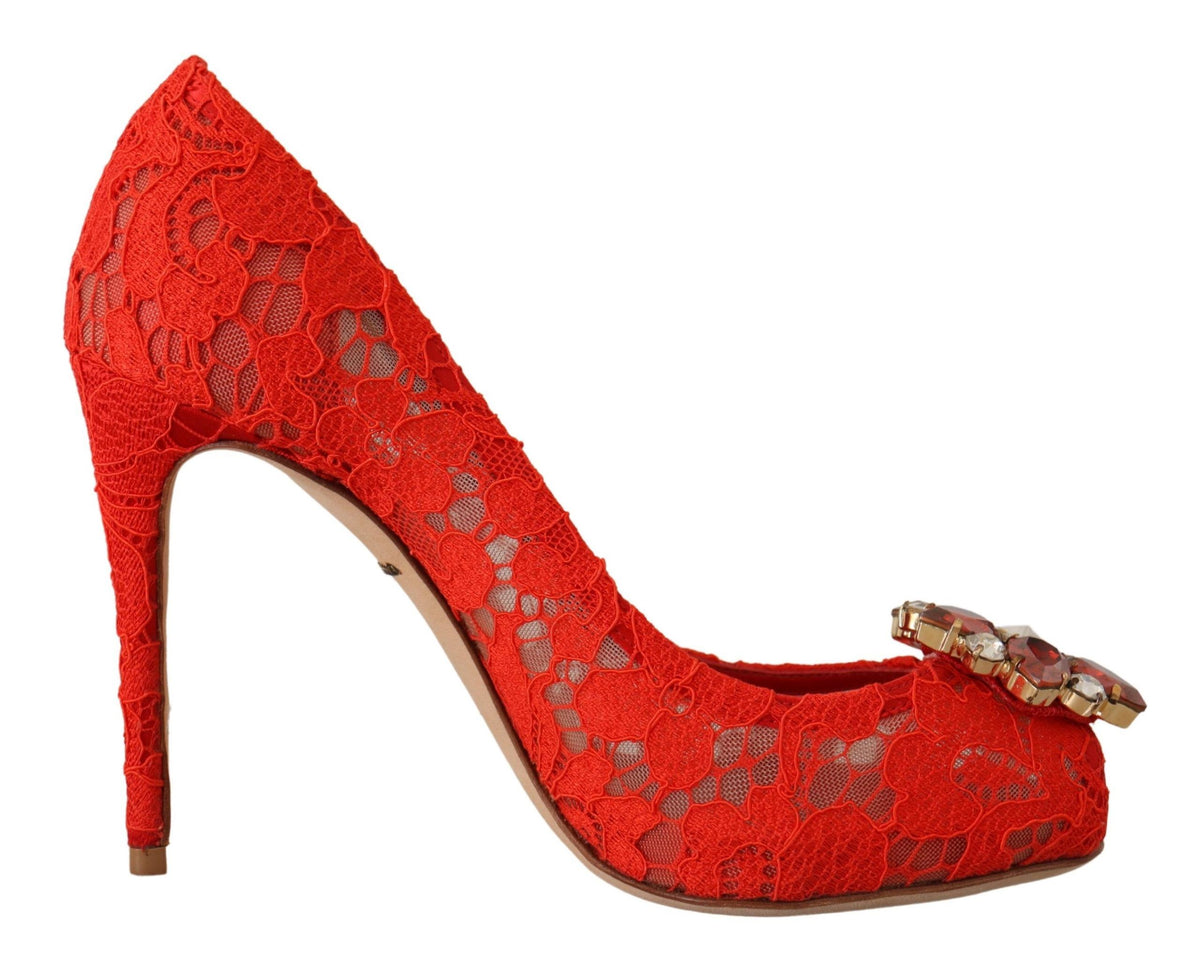 Dolce & Gabbana Red Taormina Lace Crystal Heels Pumps rot
