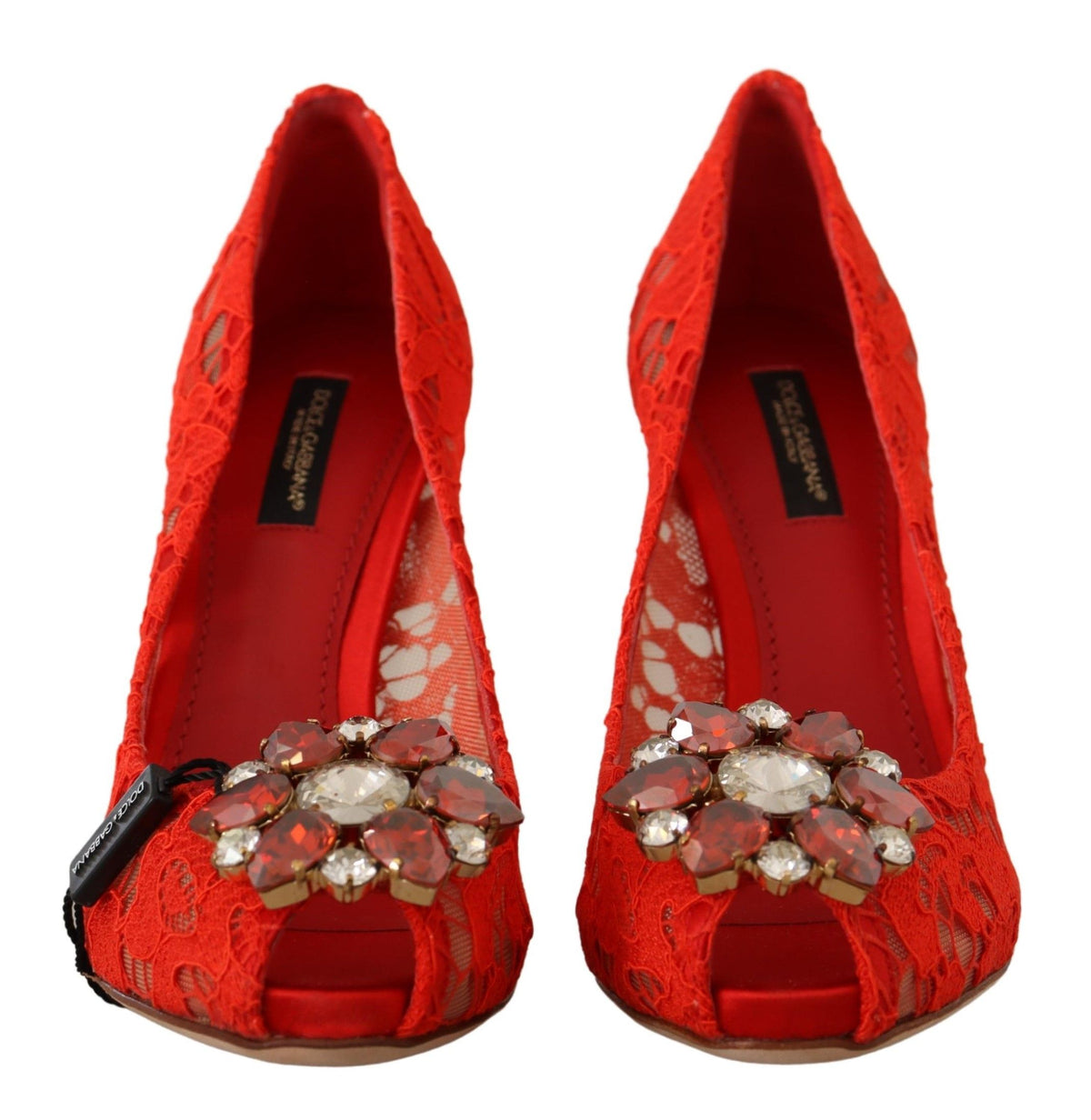 Dolce & Gabbana Red Taormina Lace Crystal Heels Pumps rot