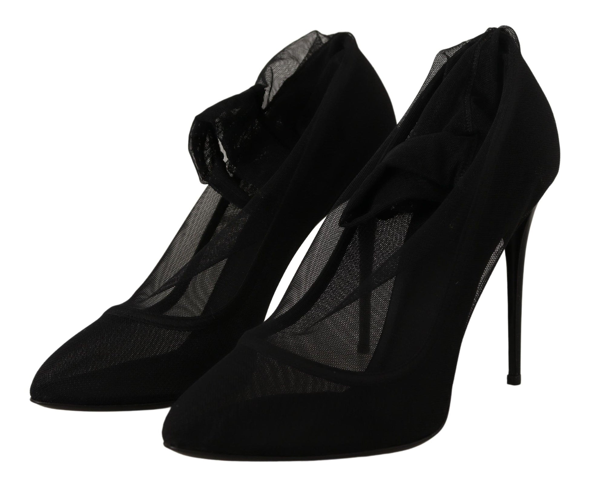 Dolce & Gabbana Black Tulle Stretch Boots Pumps Shoes schwarz