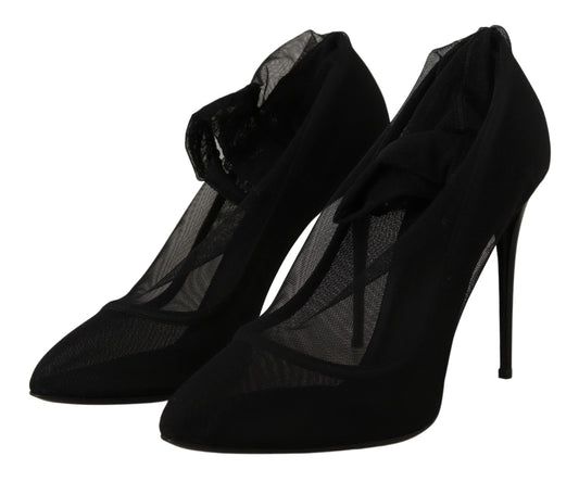 Dolce & Gabbana Black Tulle Stretch Boots Pumps Shoes schwarz