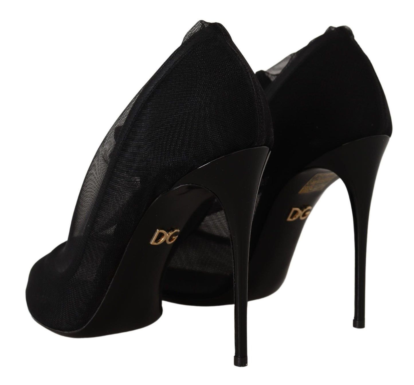 Dolce & Gabbana Black Tulle Stretch Boots Pumps Shoes schwarz
