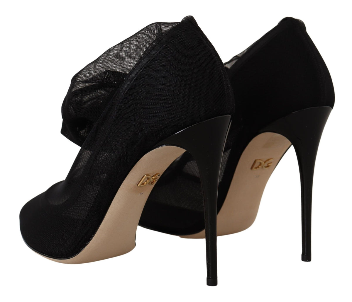 Dolce & Gabbana Black Stretch Tulle Boots Shoes schwarz