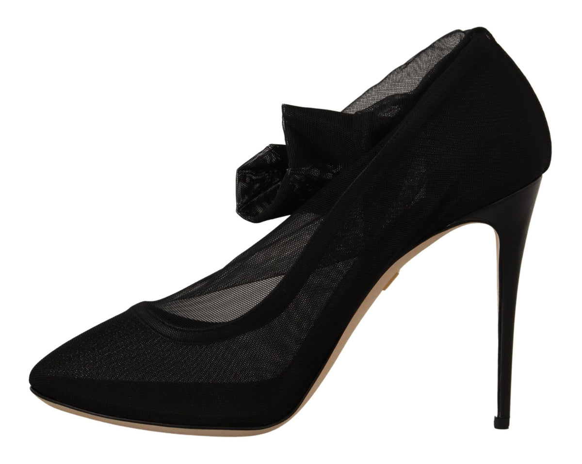 Dolce & Gabbana Black Stretch Tulle Boots Shoes schwarz