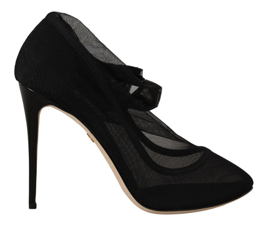 Dolce & Gabbana Black Stretch Tulle Boots Shoes schwarz