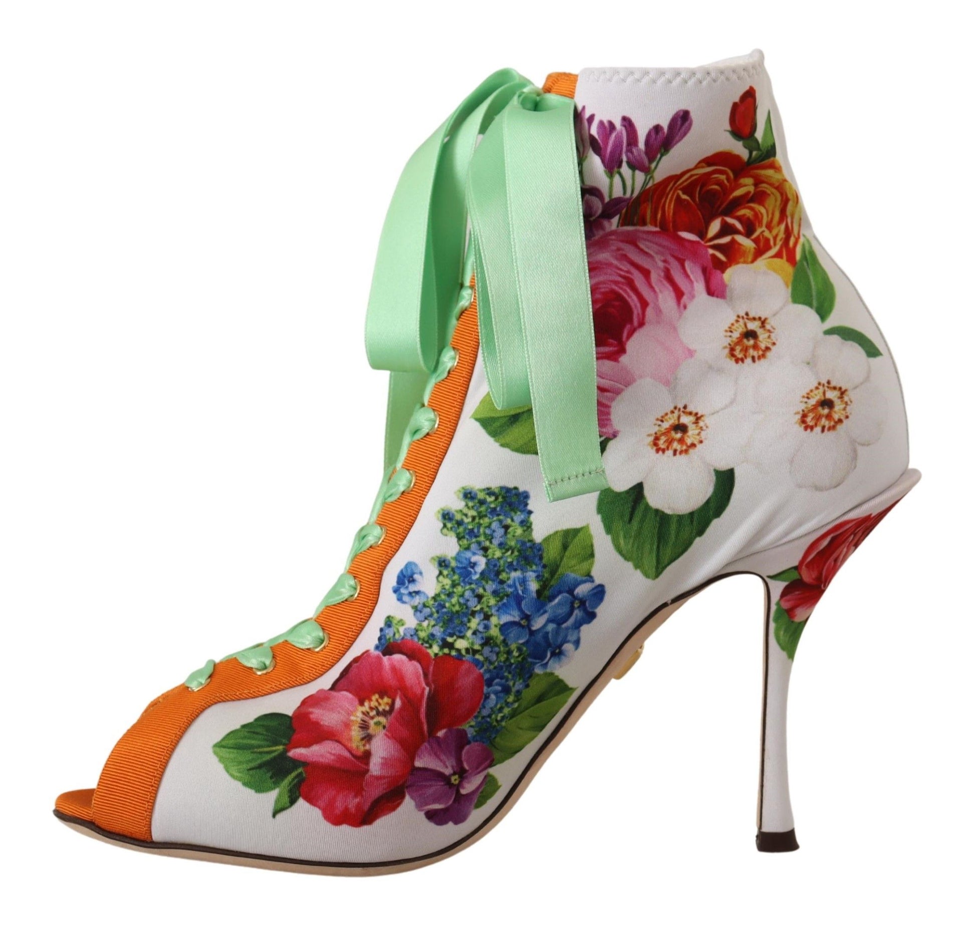 Dolce & Gabbana White Jersey Stretch Boots Open Toes Heels Shoes weiss
