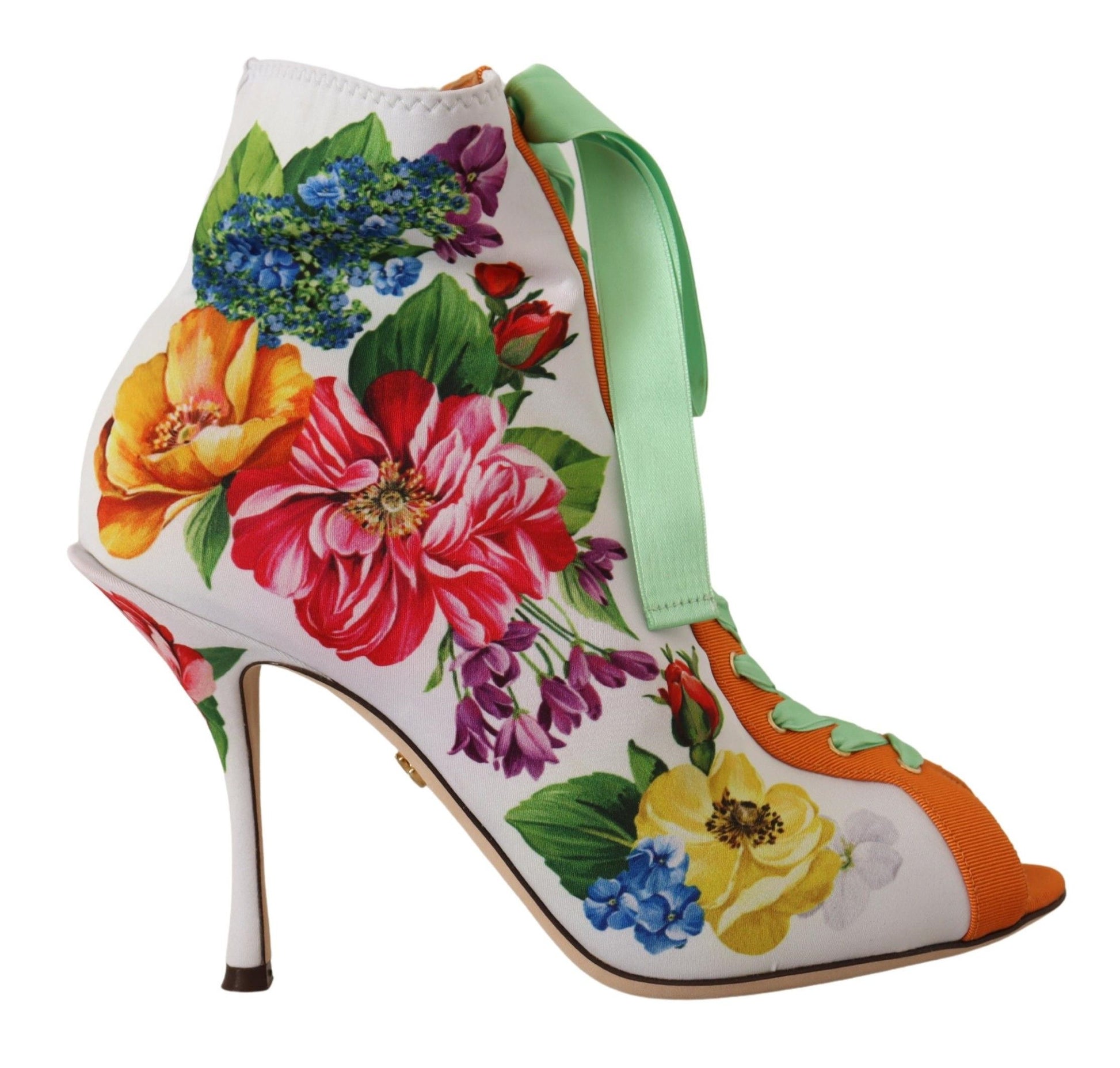 Dolce & Gabbana White Jersey Stretch Boots Open Toes Heels Shoes weiss