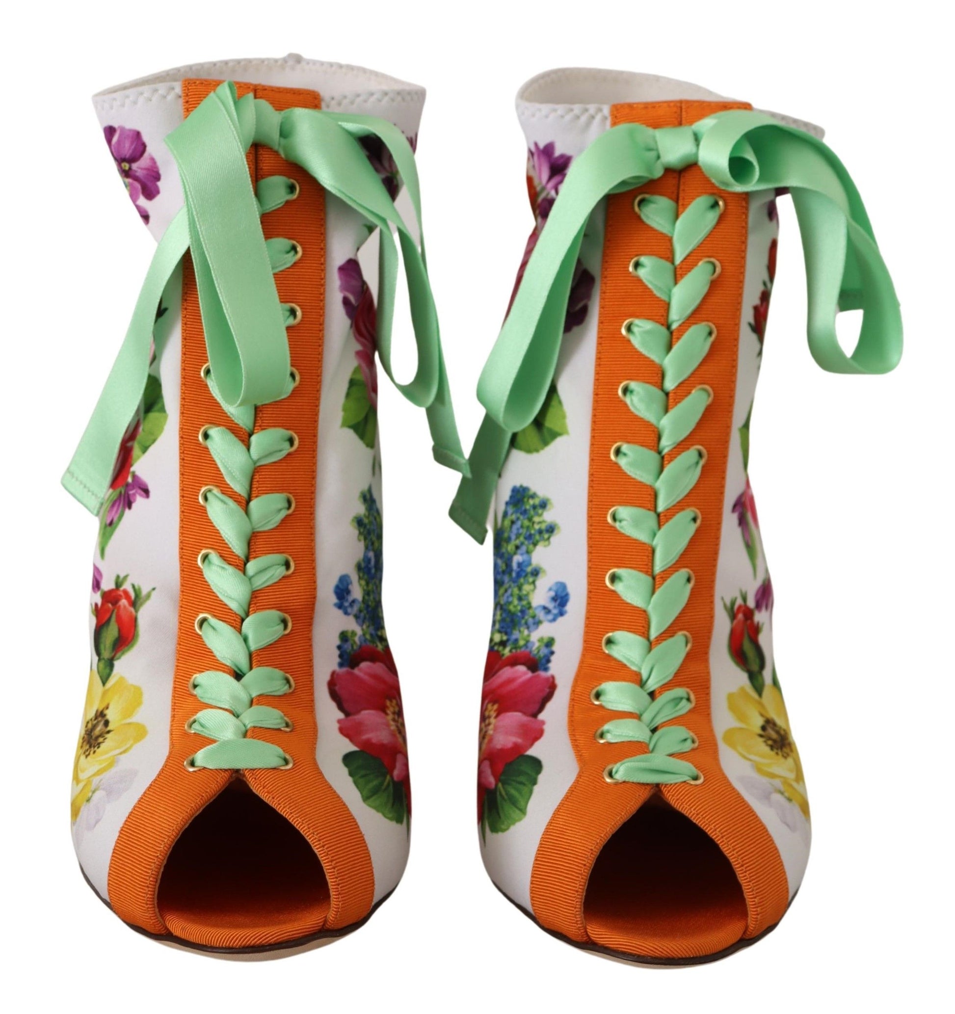 Dolce & Gabbana White Jersey Stretch Boots Open Toes Heels Shoes weiss