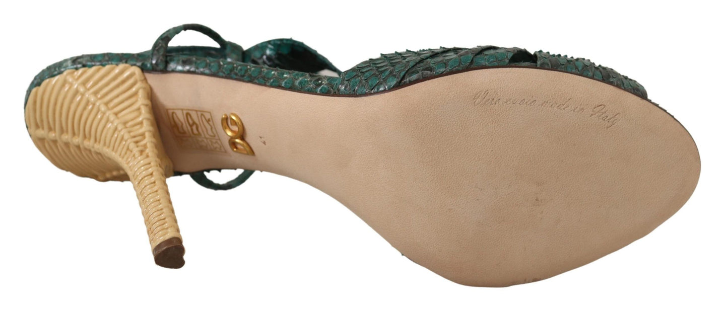 Dolce & Gabbana Green Python Strap Sandals Heels Shoes grün