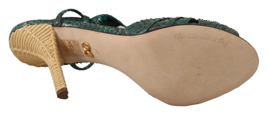 Dolce & Gabbana Green Python Strap Sandals Heels Shoes grün
