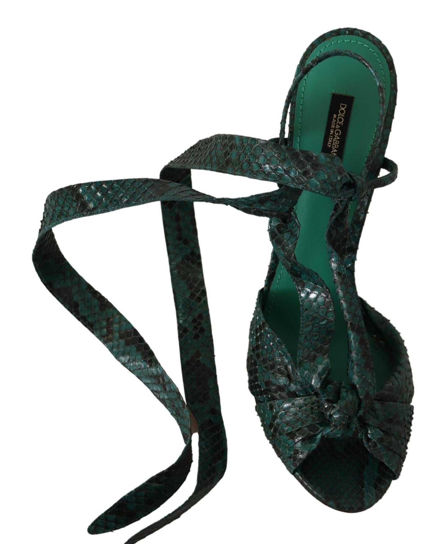 Dolce & Gabbana Green Python Strap Sandals Heels Shoes grün