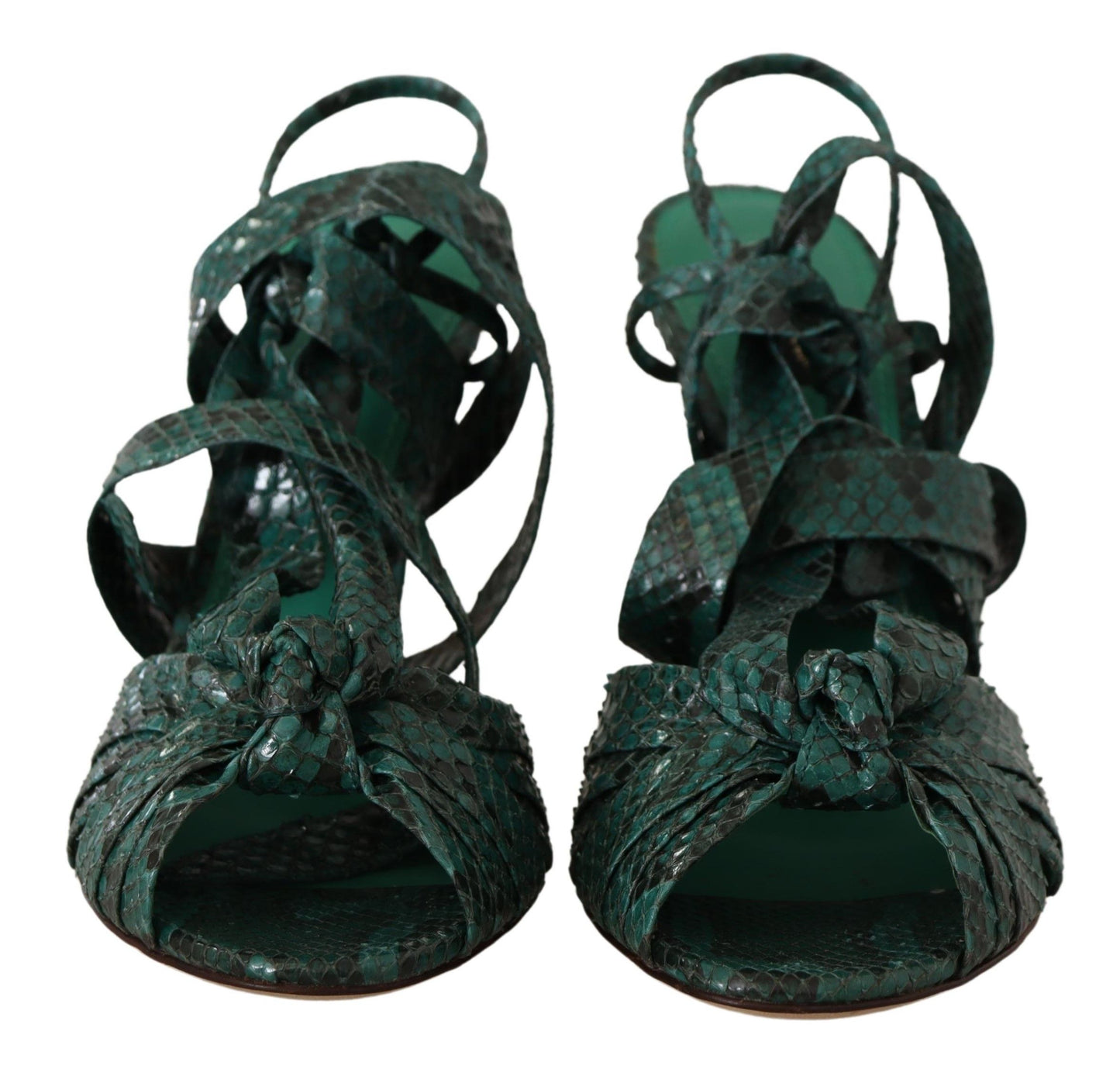 Dolce & Gabbana Green Python Strap Sandals Heels Shoes grün