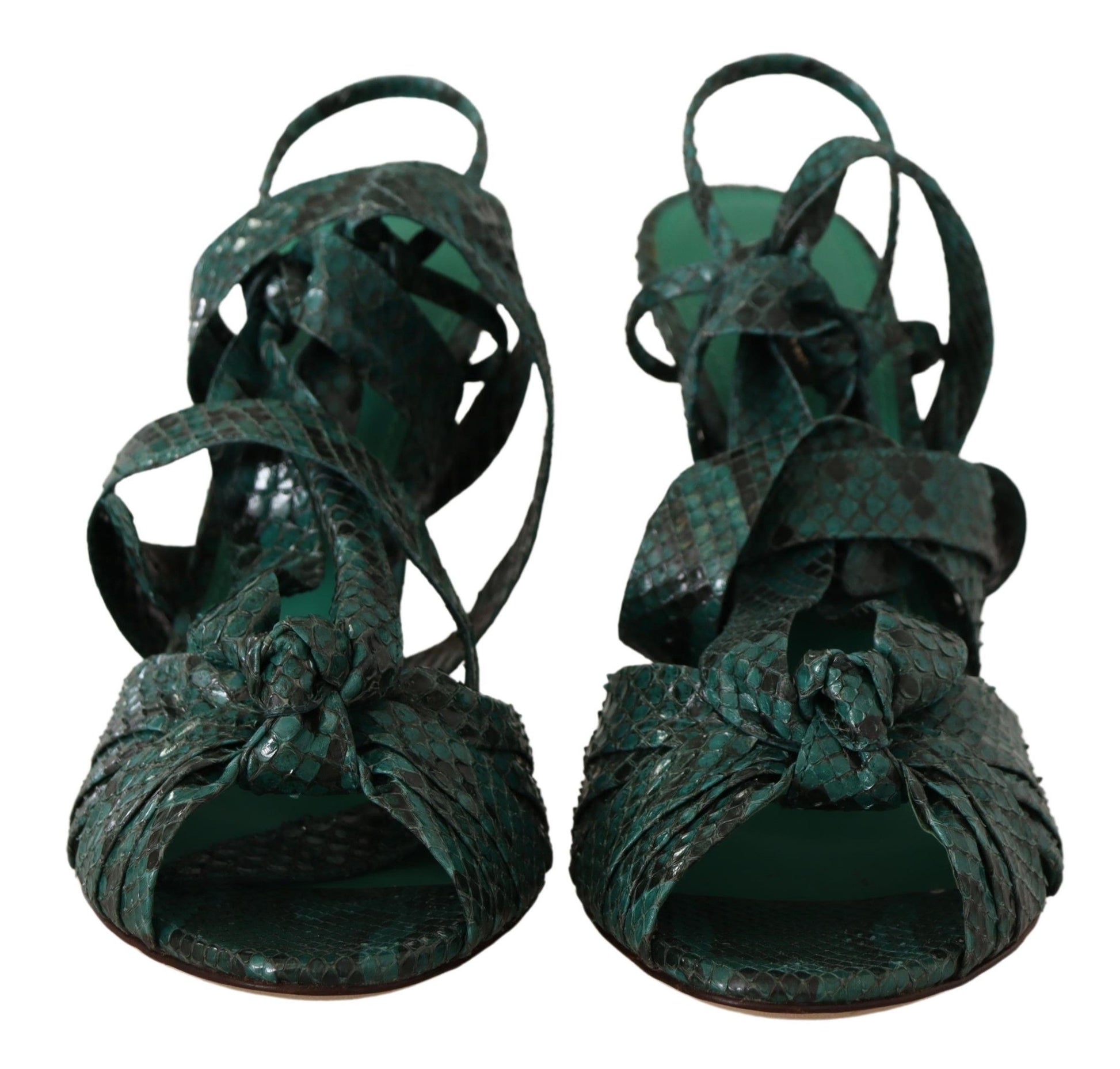 Dolce & Gabbana Green Python Strap Sandals Heels Shoes grün