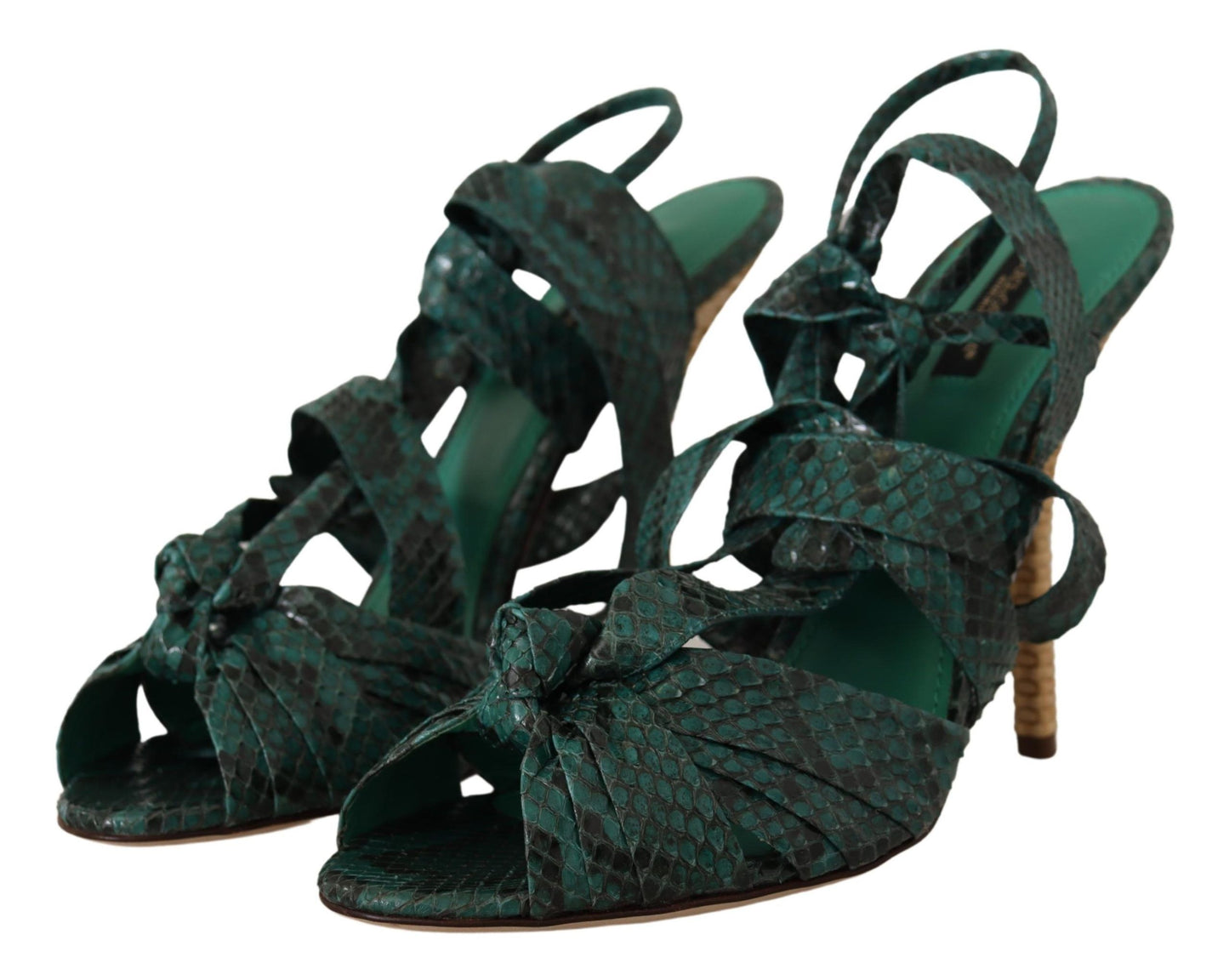 Dolce & Gabbana Green Python Strap Sandals Heels Shoes grün