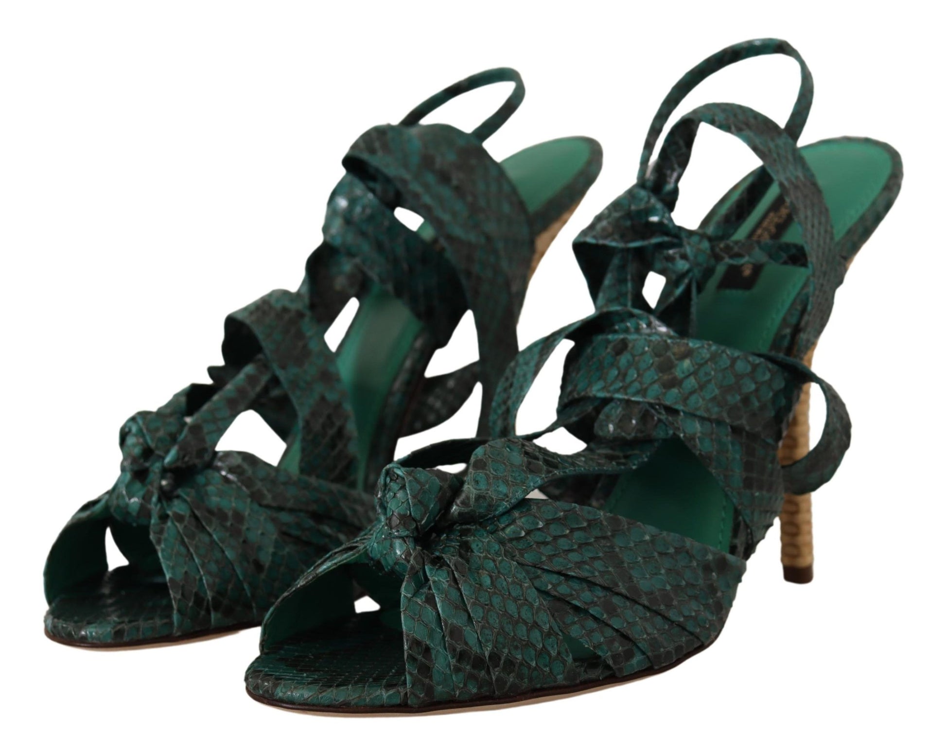 Dolce & Gabbana Green Python Strap Sandals Heels Shoes grün