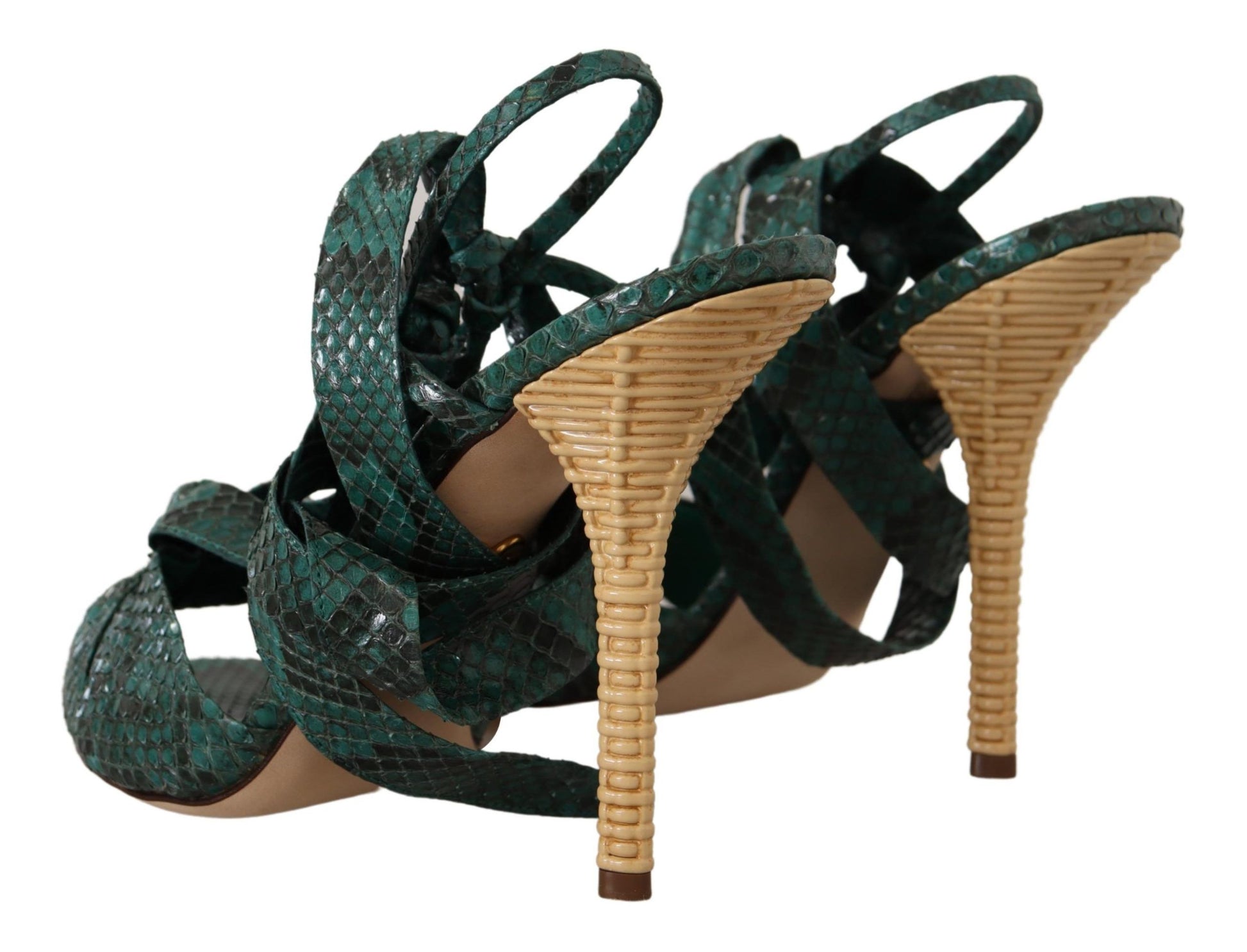 Dolce & Gabbana Green Python Strap Sandals Heels Shoes grün