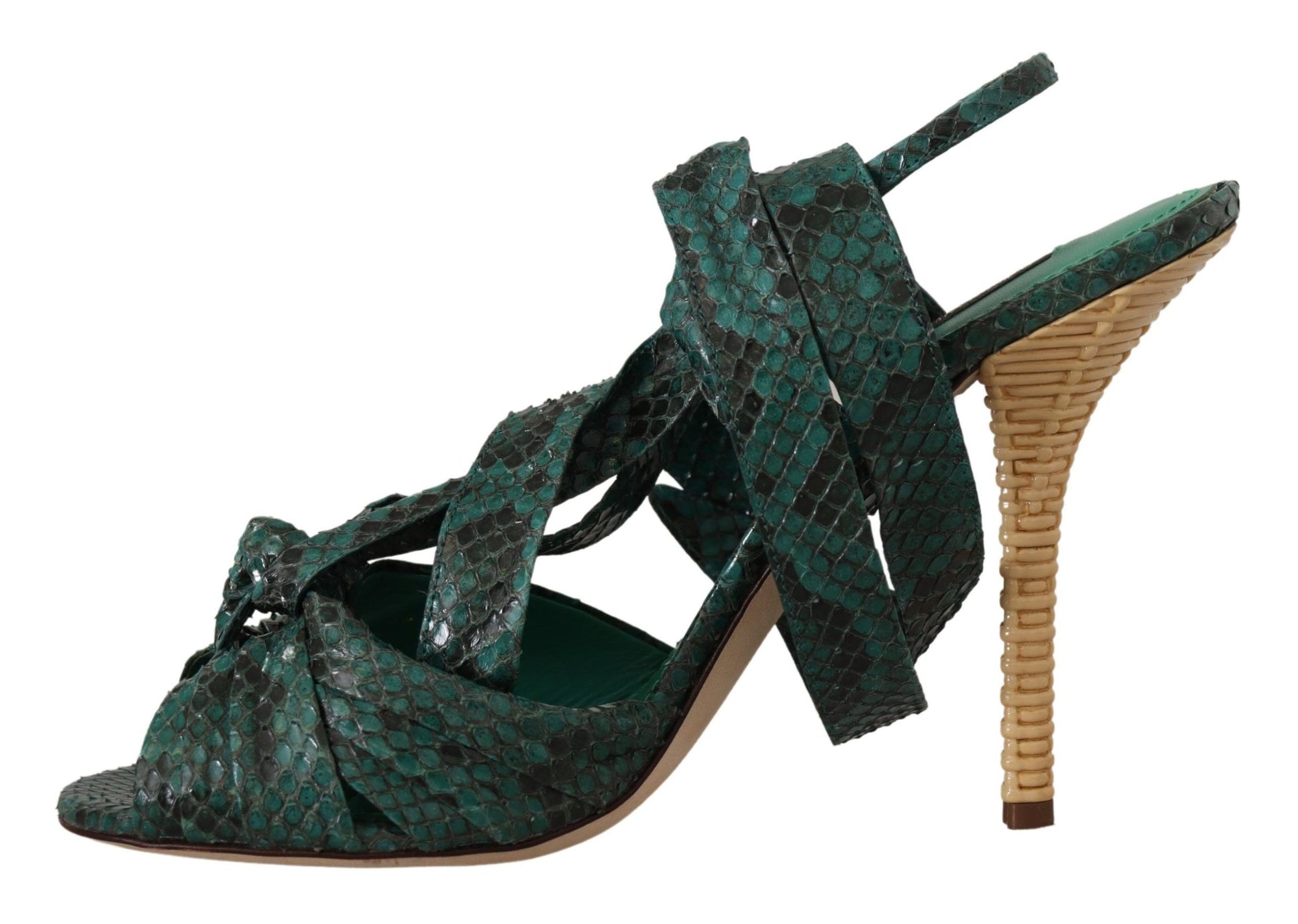 Dolce & Gabbana Green Python Strap Sandals Heels Shoes grün