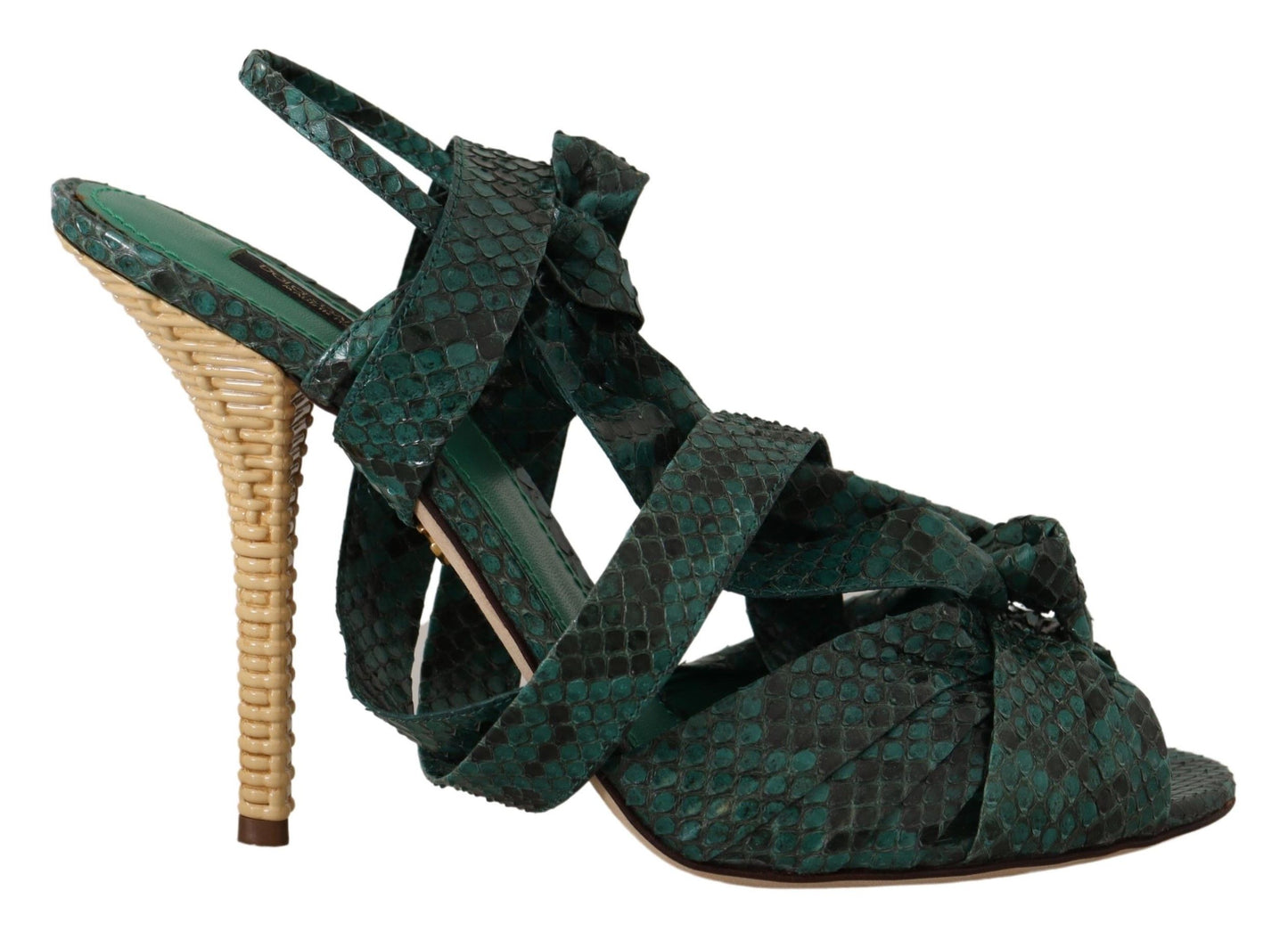 Dolce & Gabbana Green Python Strap Sandals Heels Shoes grün