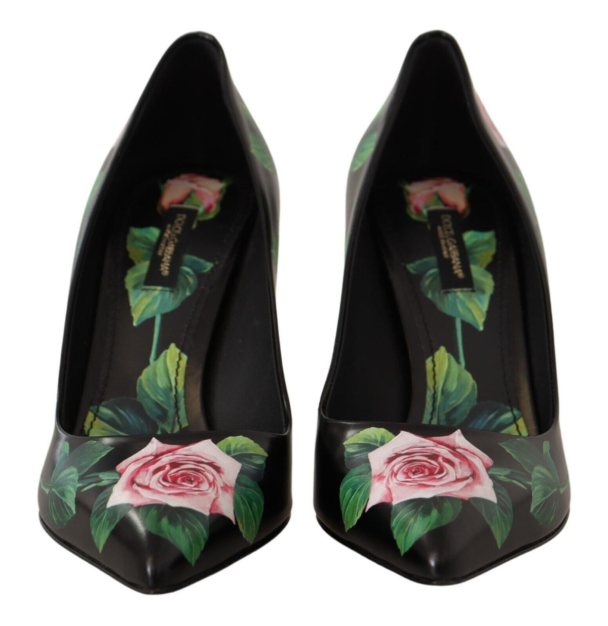 Dolce & Gabbana Black Leather Roses High Heels Pumps Shoes schwarz