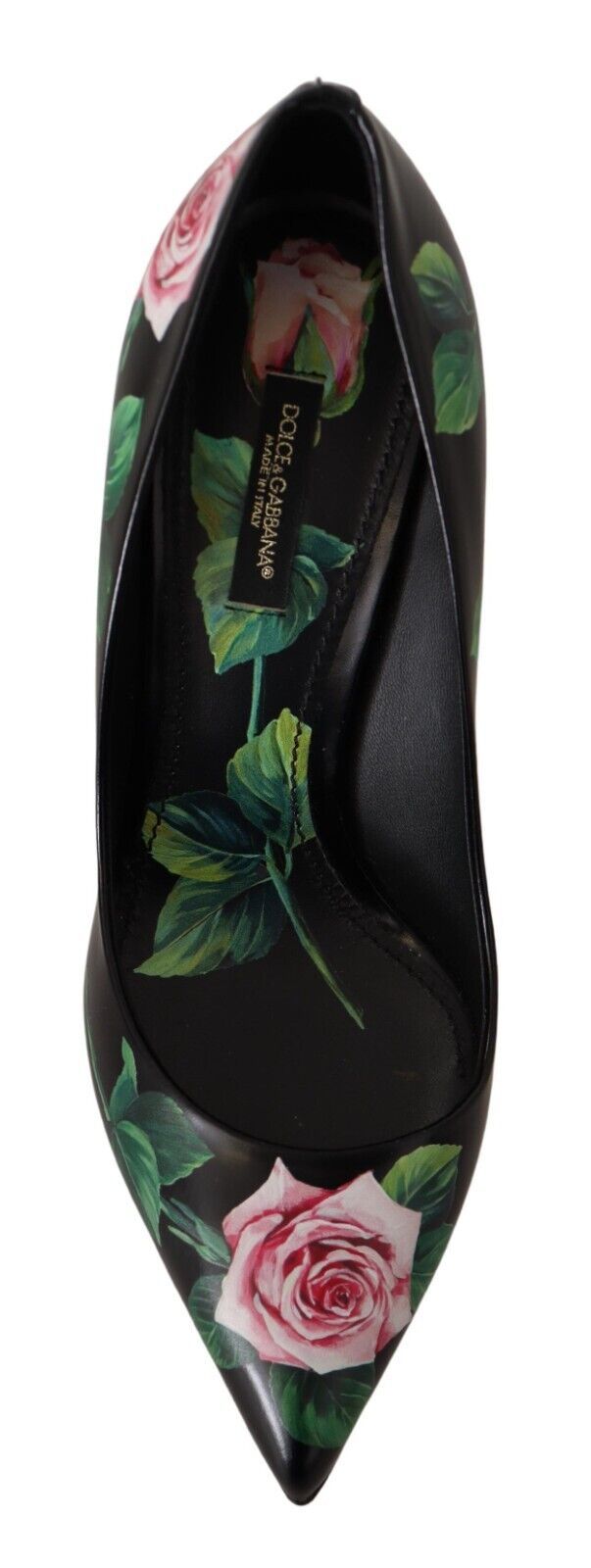 Dolce & Gabbana Black Leather Roses High Heels Pumps Shoes schwarz