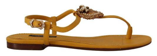 Dolce & Gabbana Mustard Leather Devotion Flats Sandals Shoes Curated Luxury Accessories by Orvyn