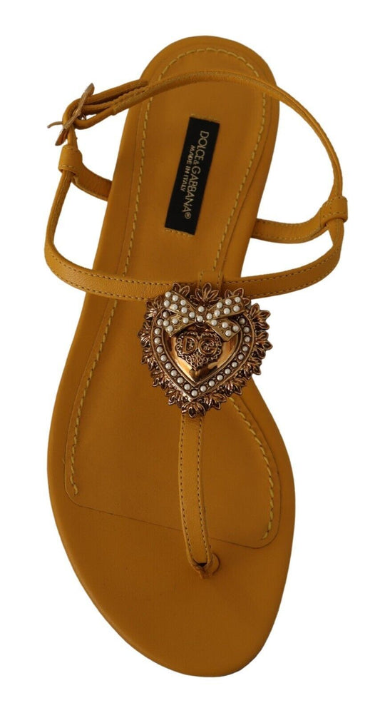 Dolce & Gabbana Mustard Leather Devotion Flats Sandals Shoes Curated Luxury Accessories by Orvyn