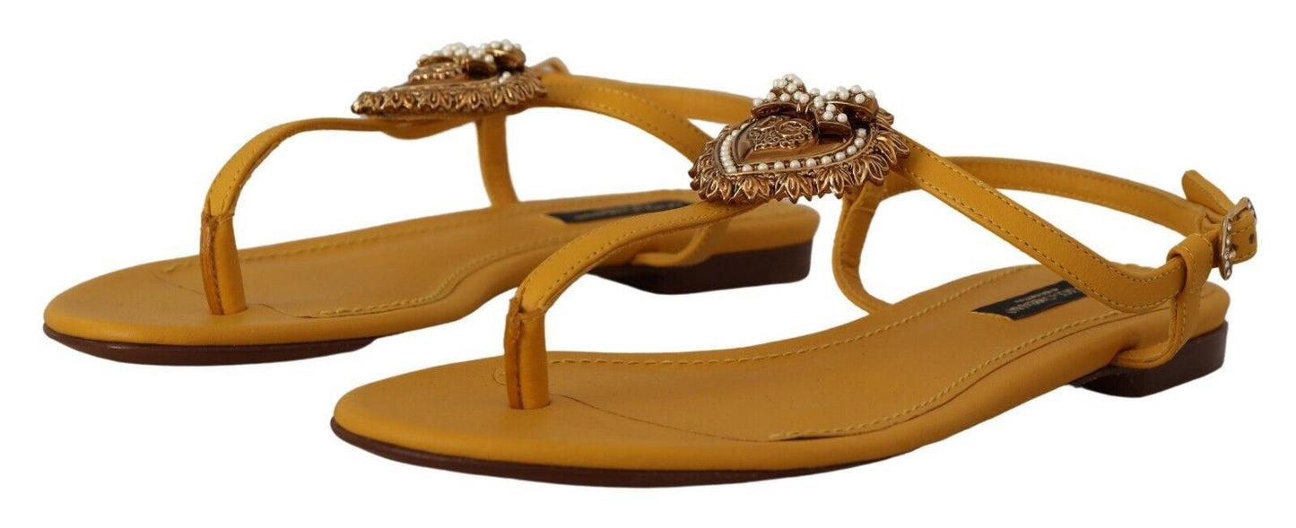 Dolce & Gabbana Mustard Leather Devotion Flats Sandals Shoes Curated Luxury Accessories by Orvyn