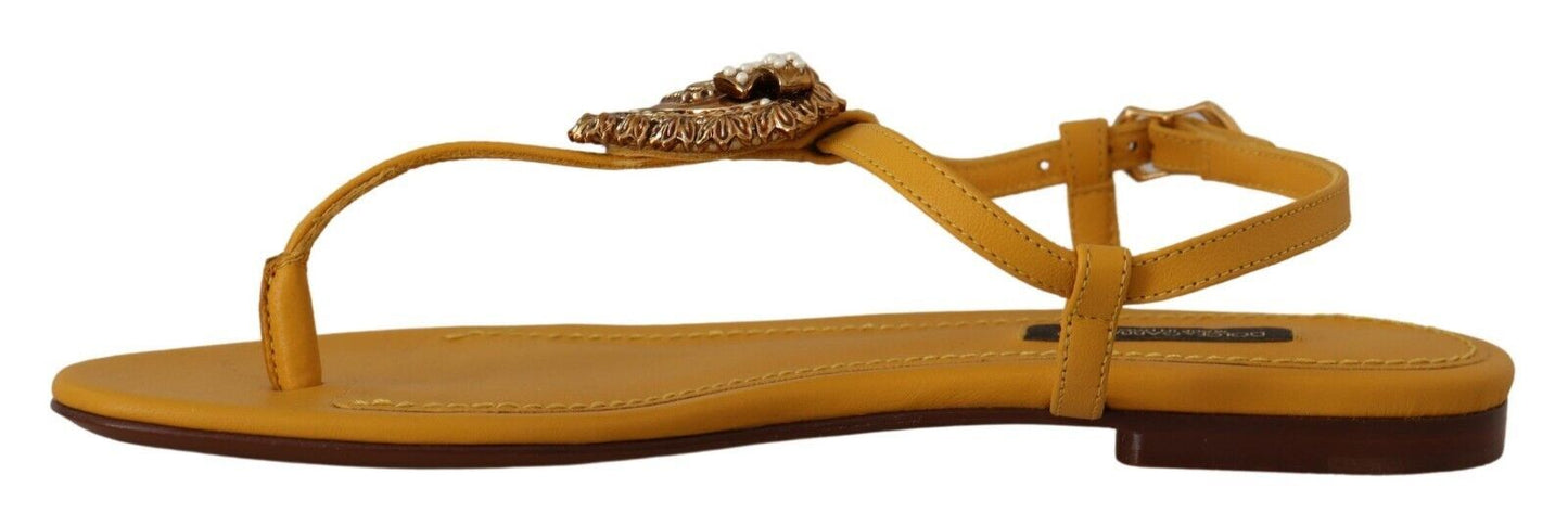 Dolce & Gabbana Mustard Leather Devotion Flats Sandals Shoes Curated Luxury Accessories by Orvyn
