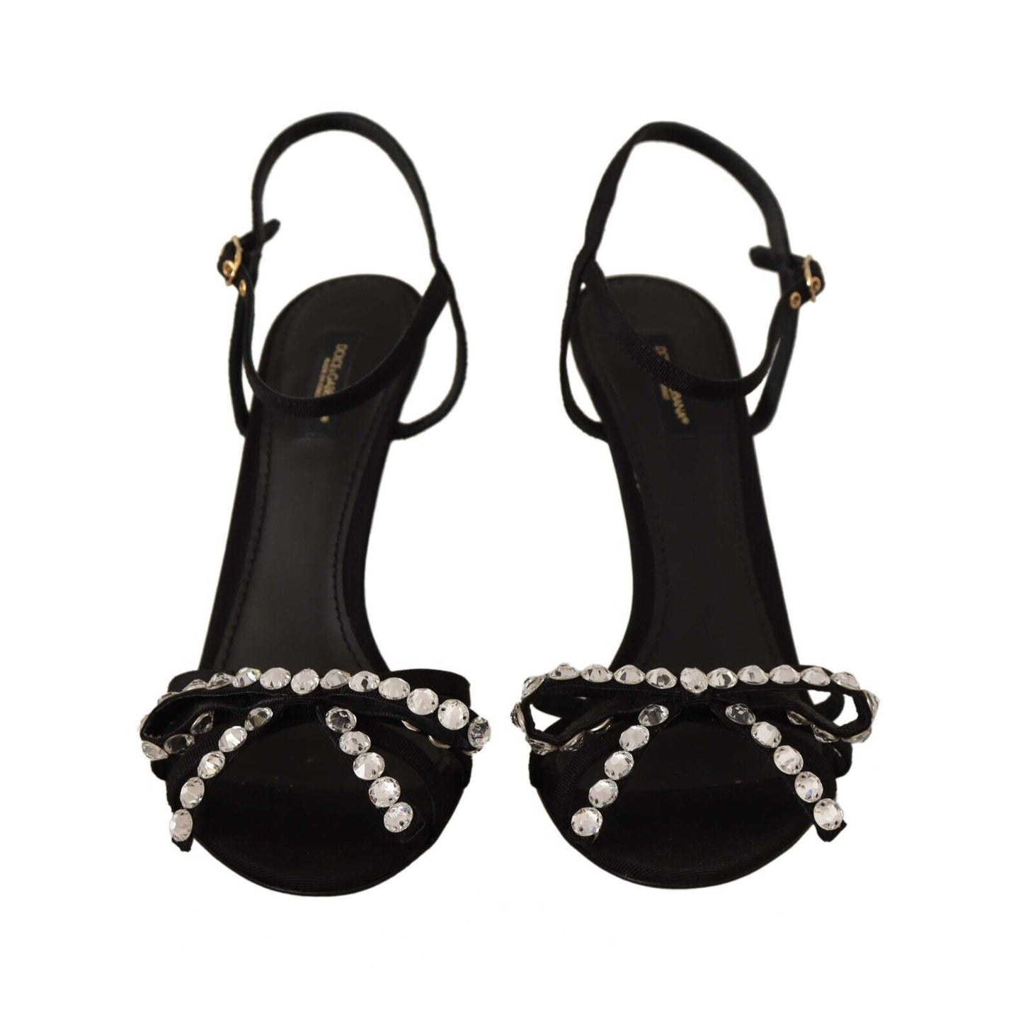 Dolce & Gabbana Black Crystals Ankle Strap Heels Sandals Shoes Curated Luxury Accessories by Orvyn