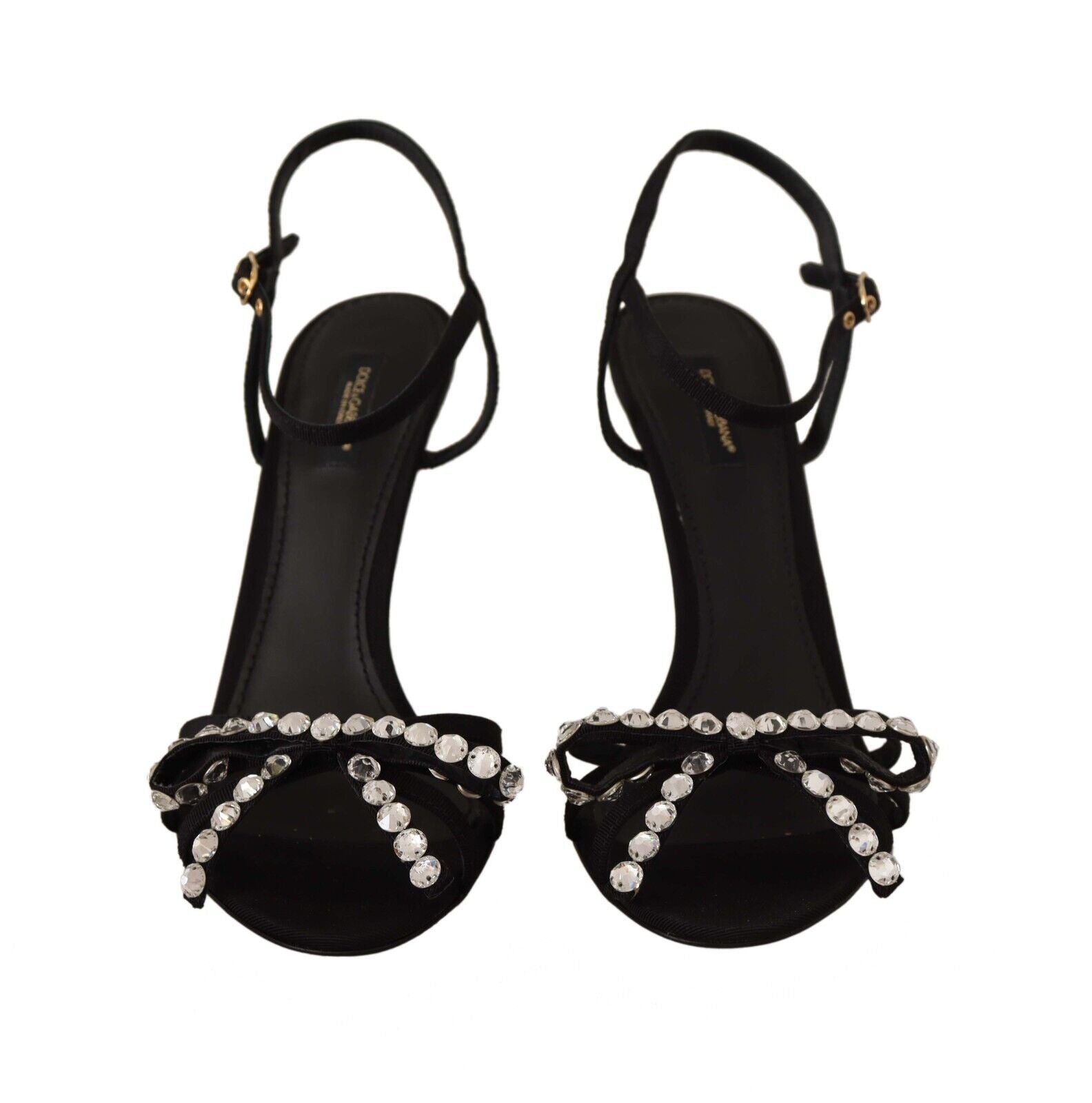 Dolce & Gabbana Black Crystals Ankle Strap Heels Sandals Shoes Curated Luxury Accessories by Orvyn