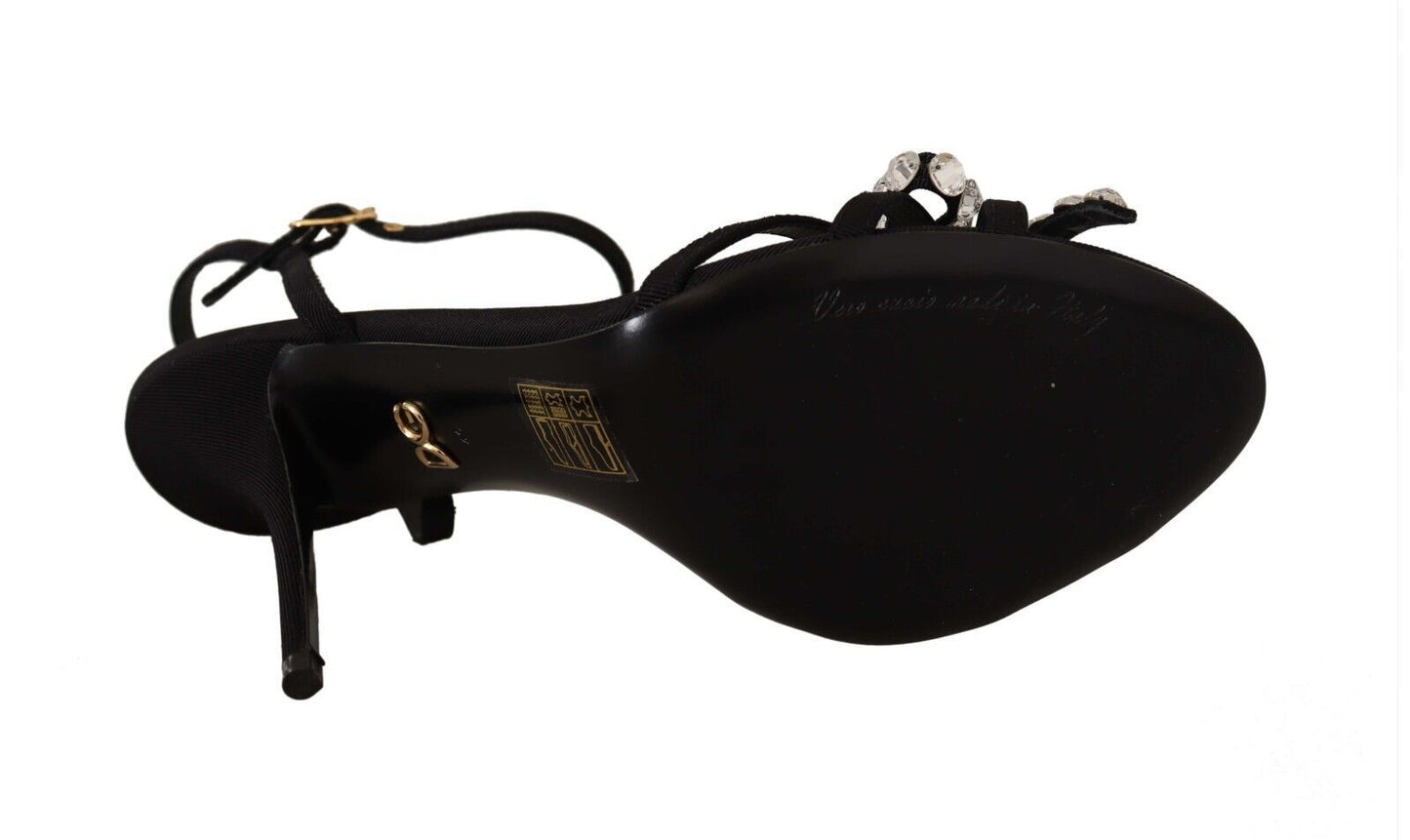 Dolce & Gabbana Black Crystals Ankle Strap Heels Sandals Shoes Curated Luxury Accessories by Orvyn