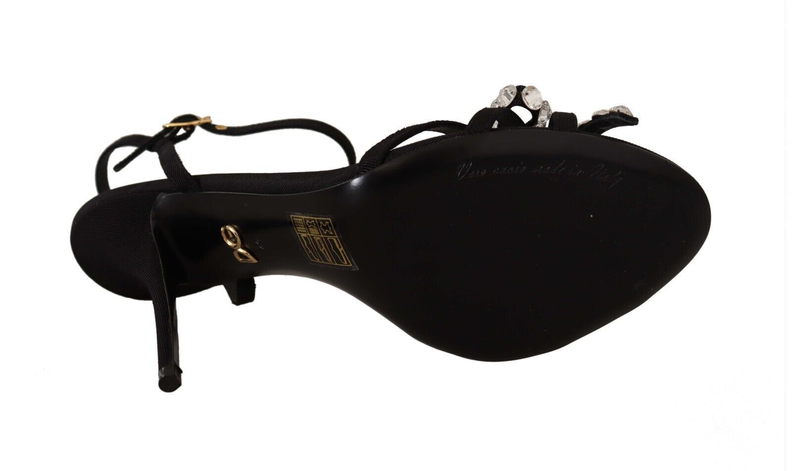 Dolce & Gabbana Black Crystals Ankle Strap Heels Sandals Shoes Curated Luxury Accessories by Orvyn