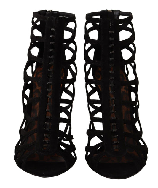 Dolce & Gabbana Black Suede Stiletto Heels Bette Sandals Shoes schwarz