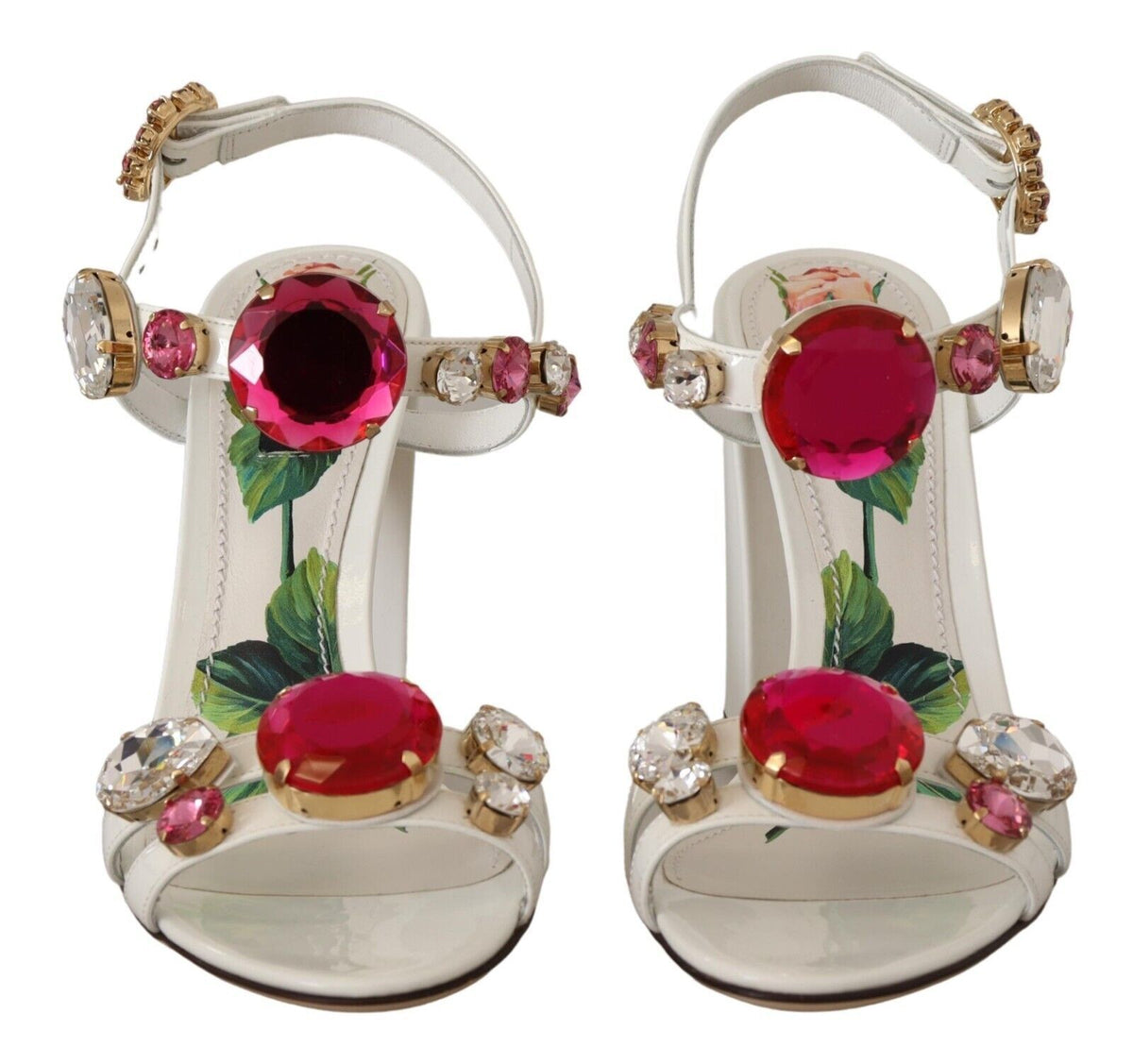 Dolce & Gabbana White Leather Crystal Keira Heels Sandals Shoes weiss