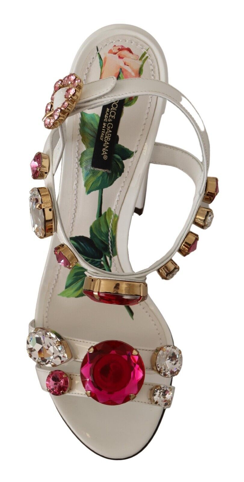 Dolce & Gabbana White Leather Crystal Keira Heels Sandals Shoes weiss