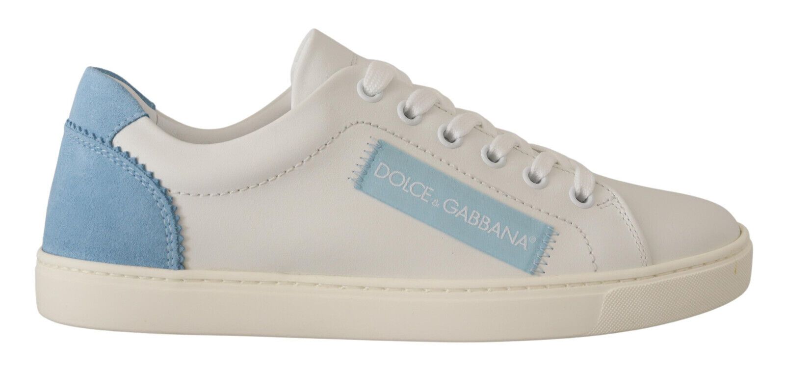 Dolce & Gabbana White Blue Leather Low Top Sneakers Shoes Curated Luxury Accessories by Orvyn