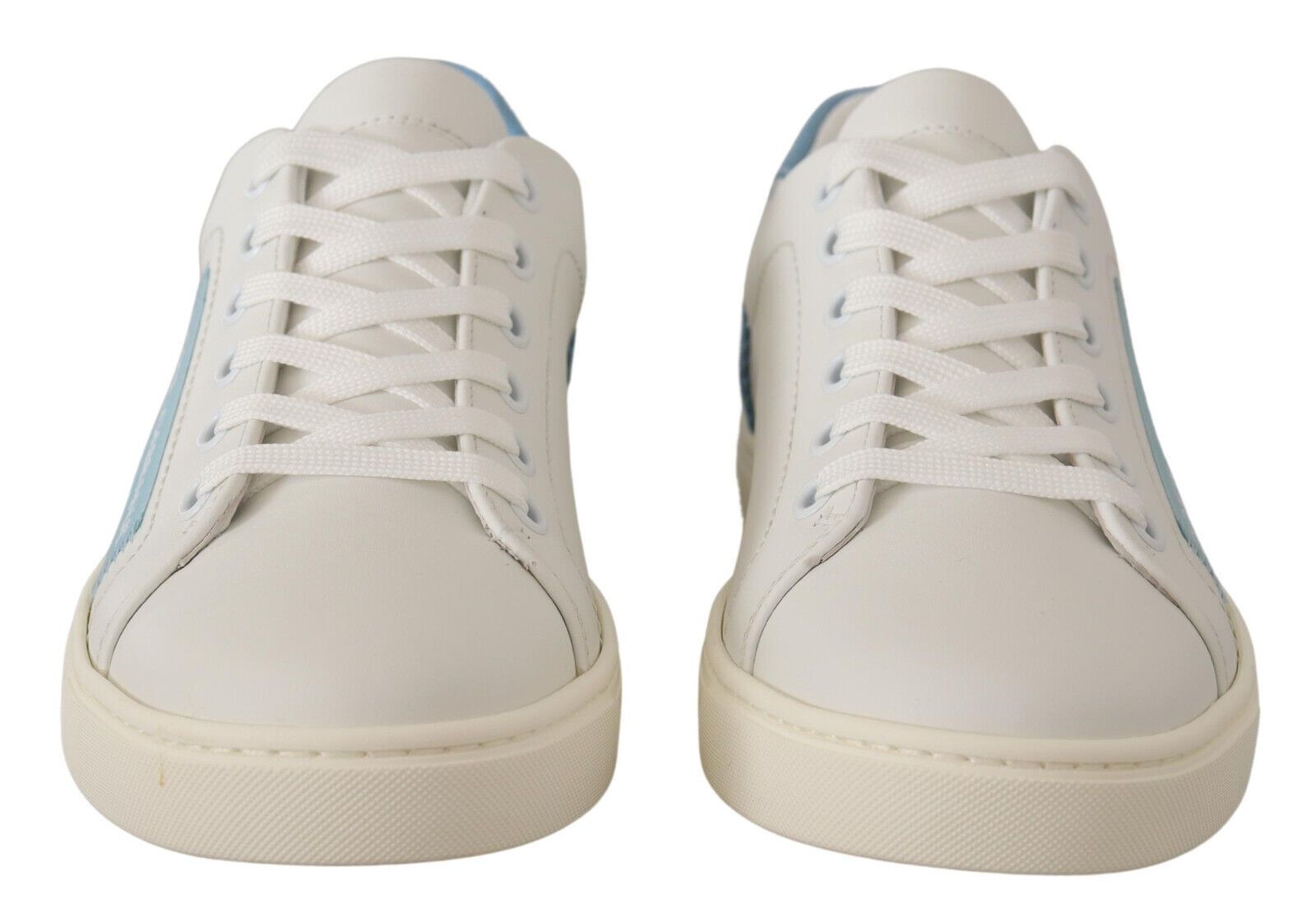 Dolce & Gabbana White Blue Leather Low Top Sneakers Shoes Curated Luxury Accessories by Orvyn