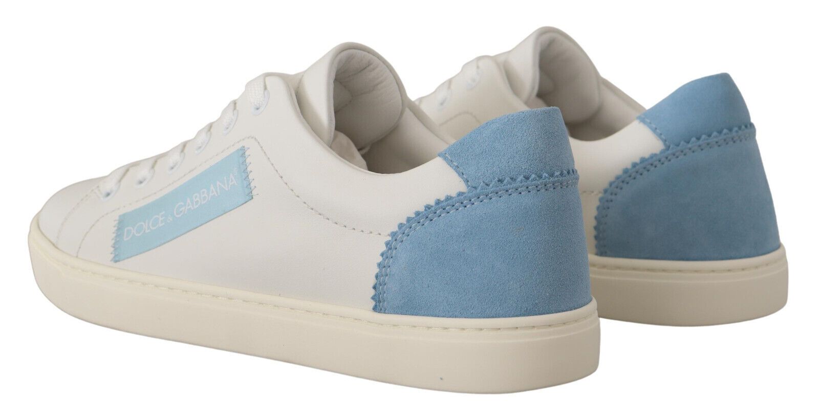 Dolce & Gabbana White Blue Leather Low Top Sneakers Shoes Curated Luxury Accessories by Orvyn