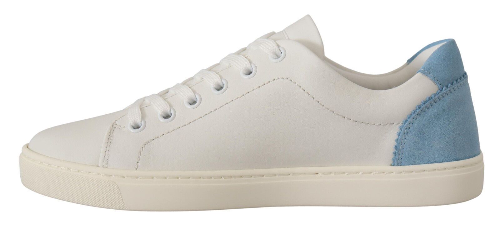 Dolce & Gabbana White Blue Leather Low Top Sneakers Shoes Curated Luxury Accessories by Orvyn