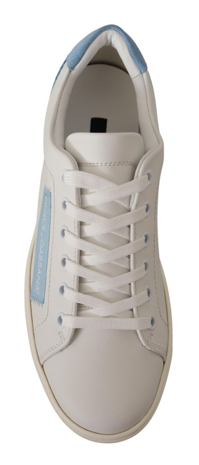 Dolce & Gabbana White Blue Leather Low Top Sneakers Shoes Curated Luxury Accessories by Orvyn