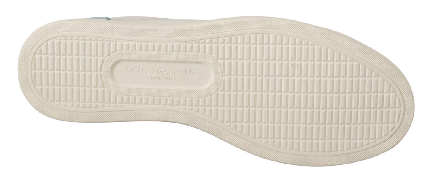 Dolce & Gabbana White Blue Leather Low Top Sneakers Shoes Curated Luxury Accessories by Orvyn