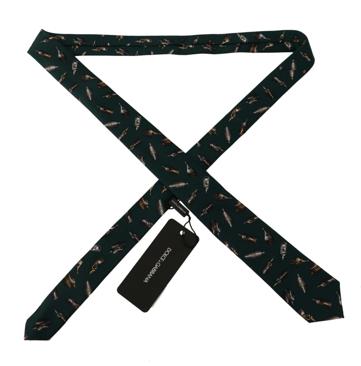 Dolce & Gabbana Black Bottle Fantasy Print Silk Adjustable Accessory Tie Curated Luxury Accessories by Orvyn