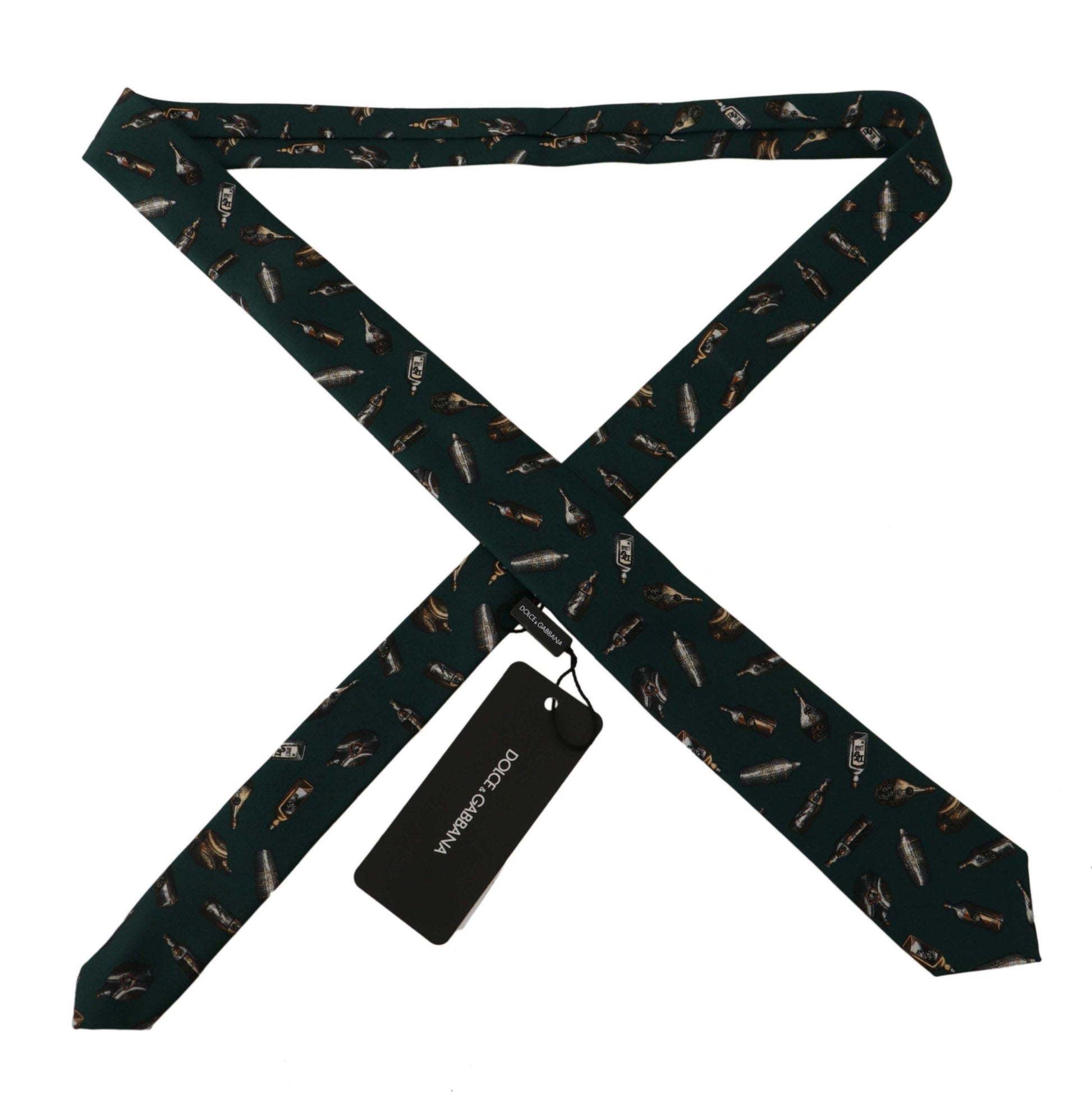 Dolce & Gabbana Black Bottle Fantasy Print Silk Adjustable Accessory Tie Curated Luxury Accessories by Orvyn