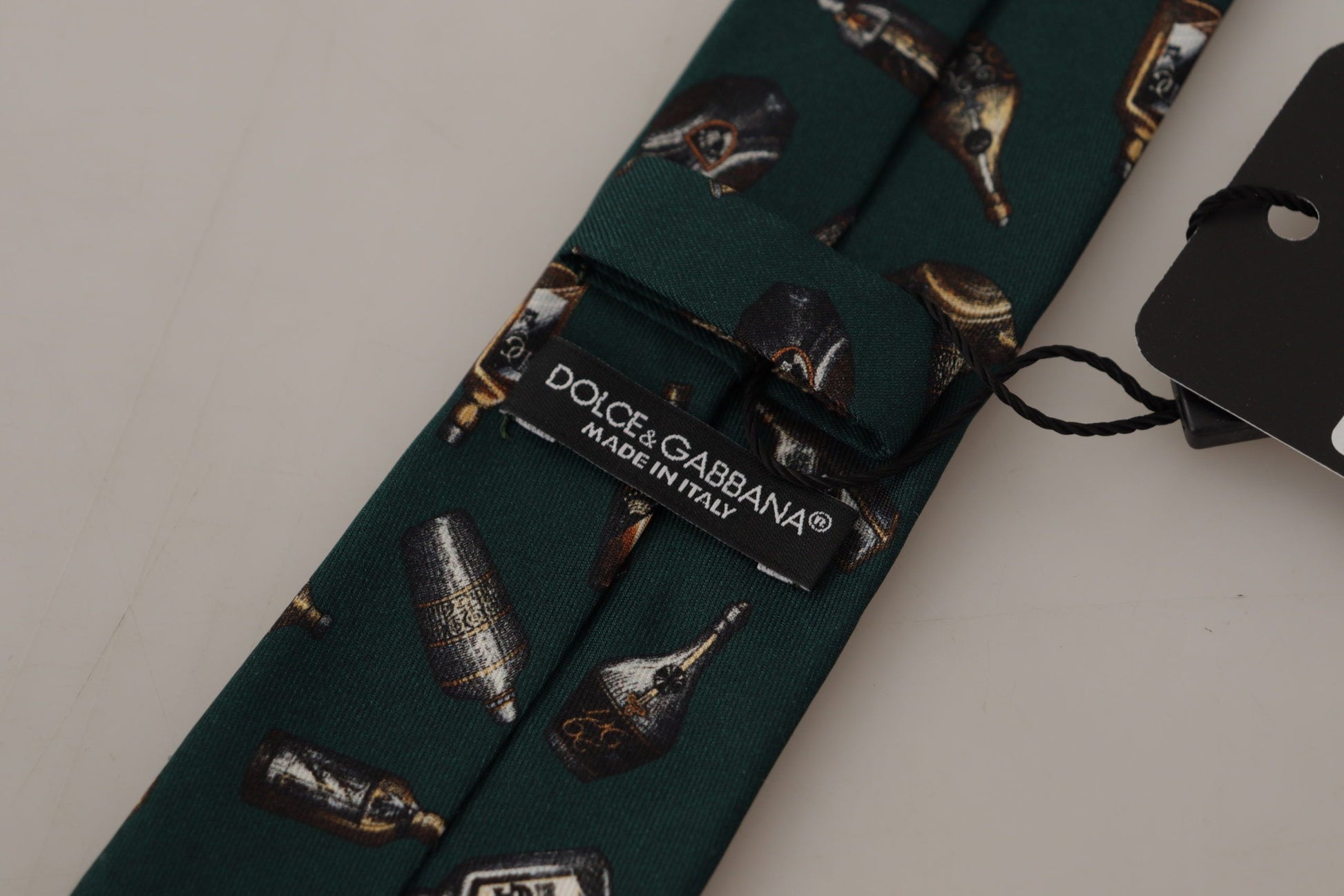 Dolce & Gabbana Black Bottle Fantasy Print Silk Adjustable Accessory Tie Curated Luxury Accessories by Orvyn