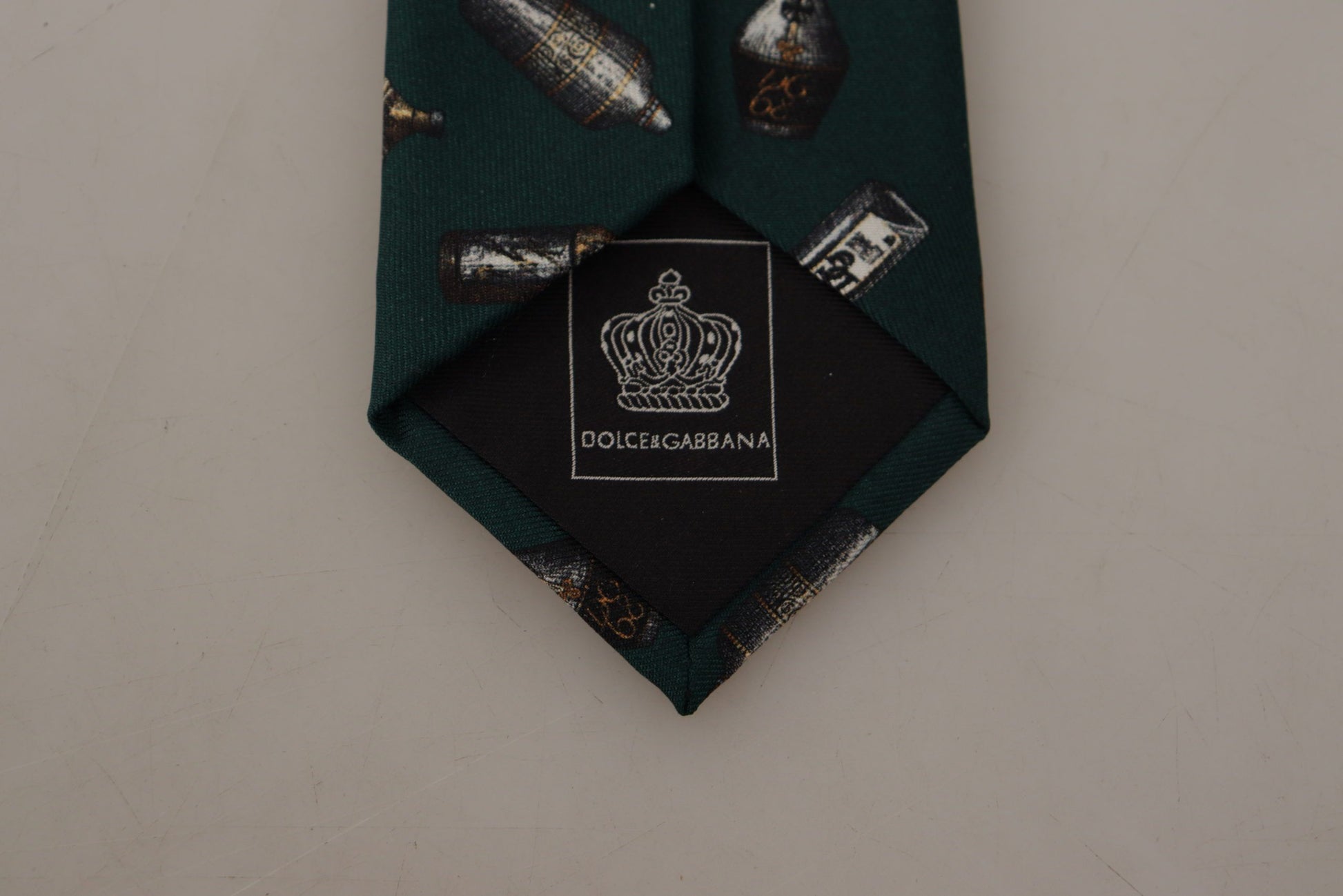 Dolce & Gabbana Black Bottle Fantasy Print Silk Adjustable Accessory Tie Curated Luxury Accessories by Orvyn