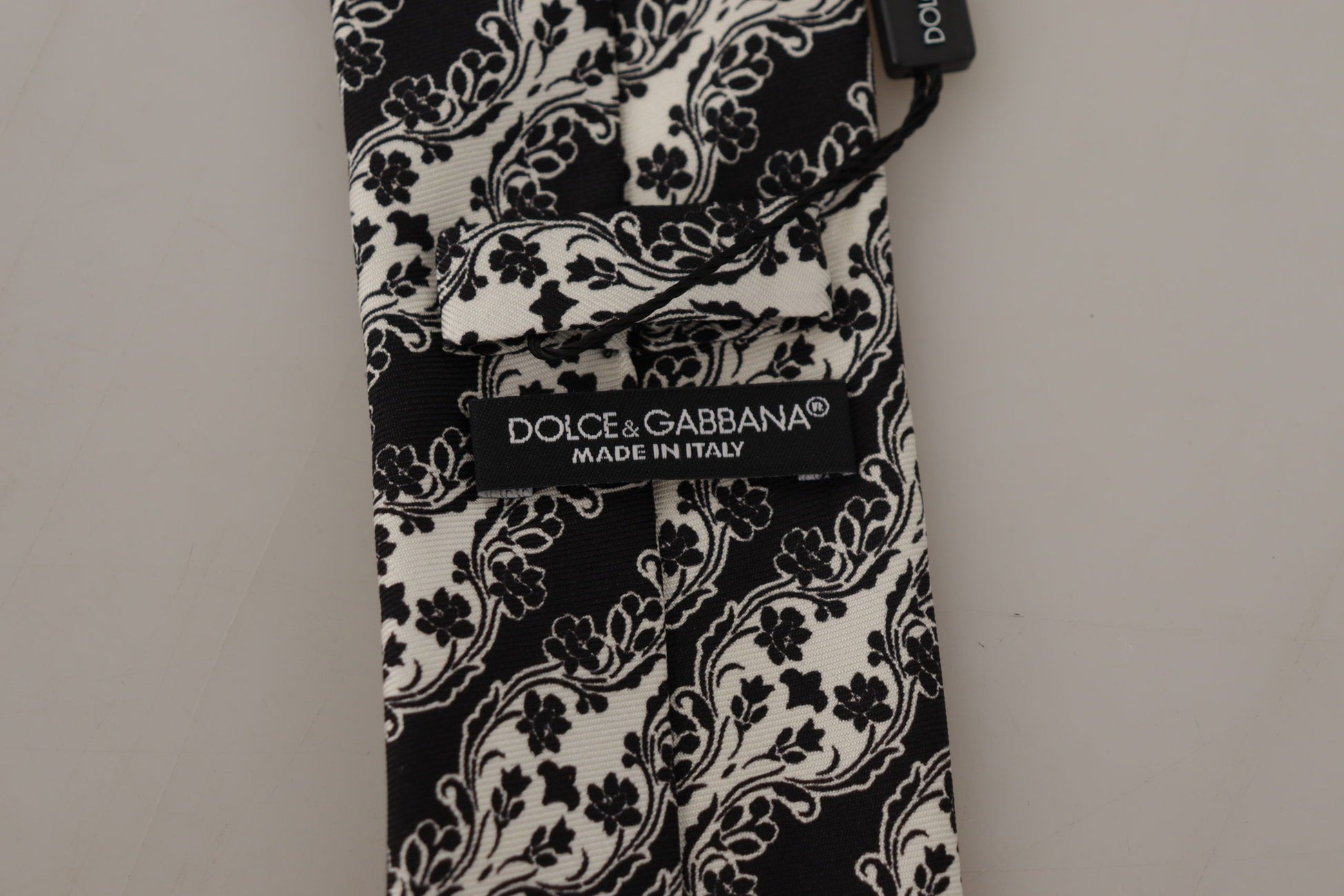 Dolce & Gabbana Black White Flower 100% Silk Print Adjustable Accessory Tie Curated Luxury Accessories by Orvyn