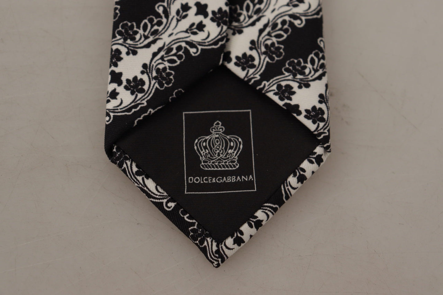 Dolce & Gabbana Black White Flower 100% Silk Print Adjustable Accessory Tie Curated Luxury Accessories by Orvyn