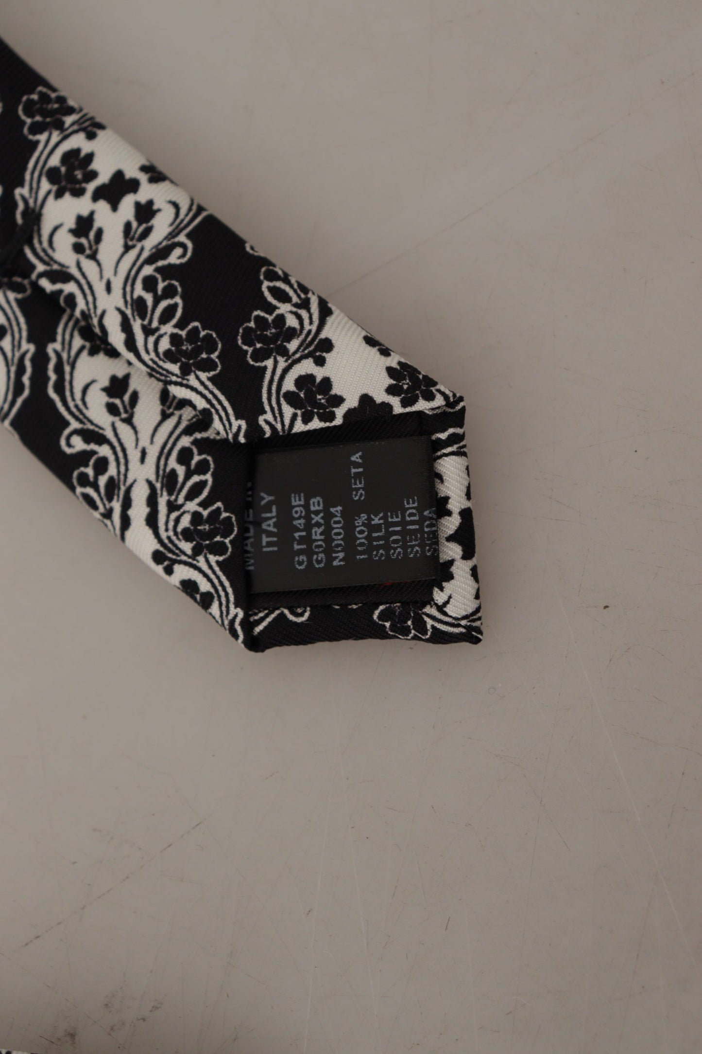 Dolce & Gabbana Black White Flower 100% Silk Print Adjustable Accessory Tie Curated Luxury Accessories by Orvyn